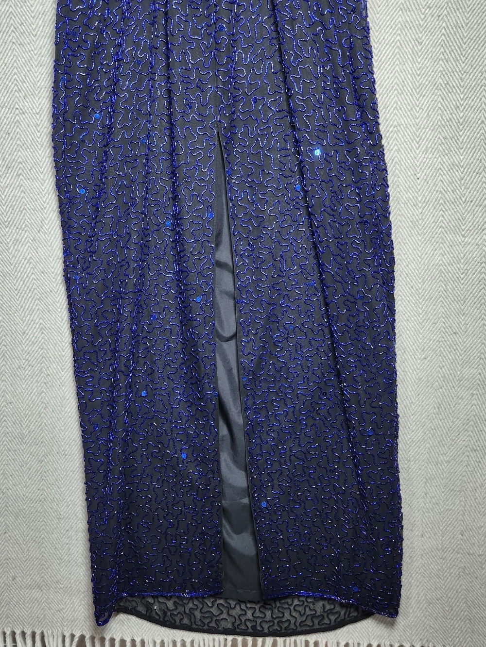 Vtg Andretta Donatello Royal Blue Silk, Glass Beaded Maxi Dress Med Read - Picture 7 of 15